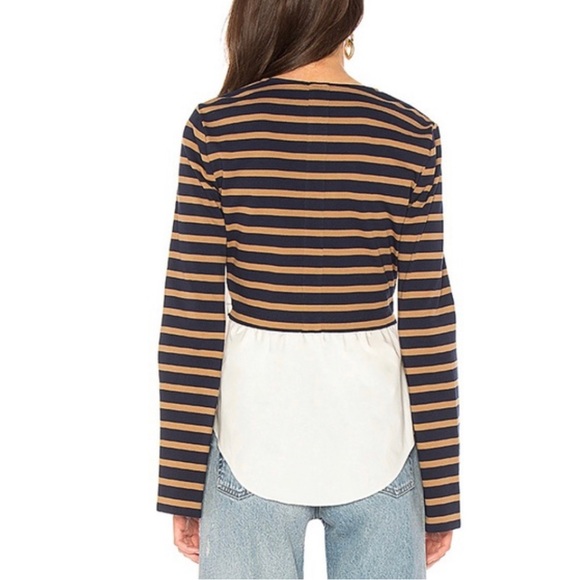Like New! DEREK LAM 10 CROSBY Sz 4 Combo Stripe & Poplin Wrap Blouse in Midnight - Picture 3 of 8